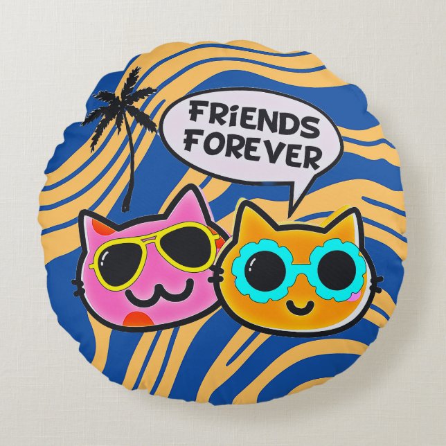 Cute Chats prudent Coussin rond! (Devant)