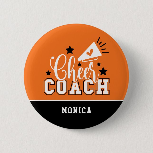 Cute Cheer Coach Personalized Orange & Black Button (Vorderseite)