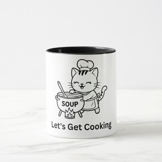 Cute Chef Cat Cooking Soup Tasse (Zentrum)