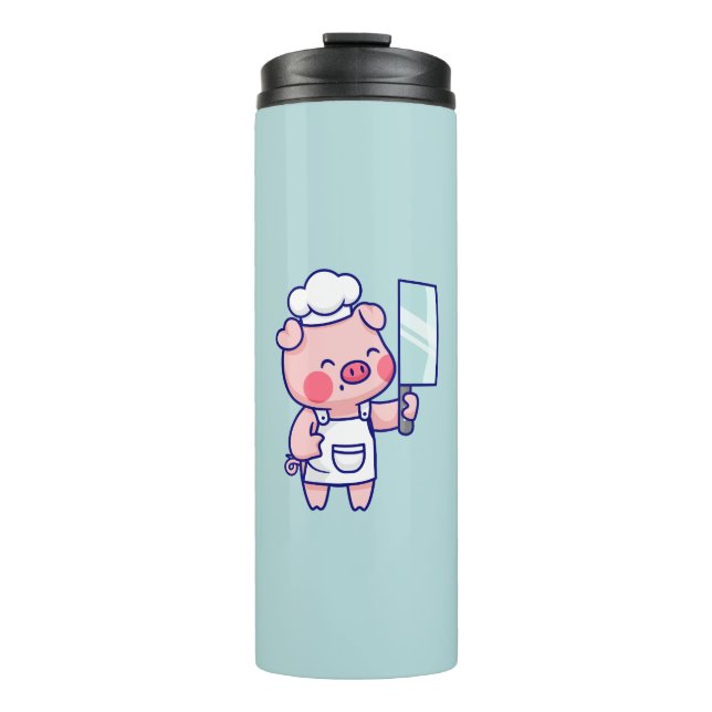 Cute Chef Pig with Cleaver Thermosbecher (Vorderseite)
