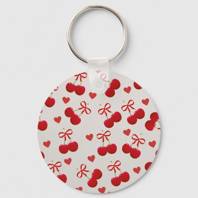 Cute Cherry and Heart Pattern Keychain Schlüsselanhänger (Vorderseite)