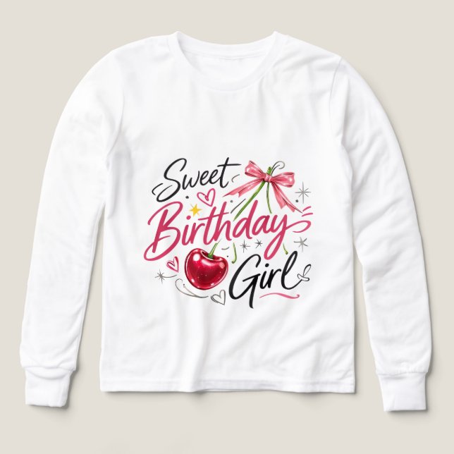 Cute Cherry & Bow Graphic Birthday Tee for Girls (Design Vorderseite)