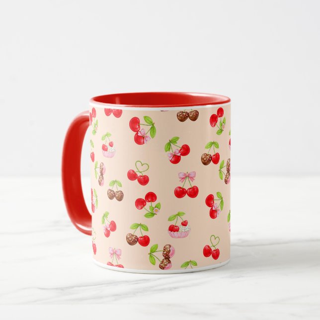 Cute Cherry Dessert Pattern Sweet Aesthetic Design Tasse (Vorderseite Links)