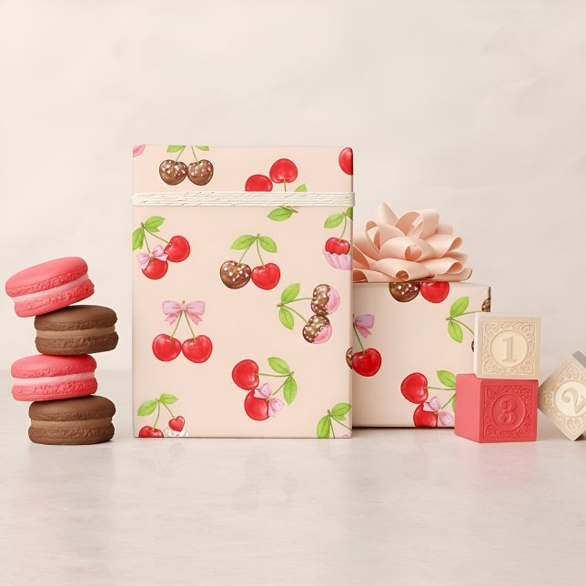 Cute Cherry Dessert Pattern Sweet  Geschenkpapier (Von Creator hochgeladen)