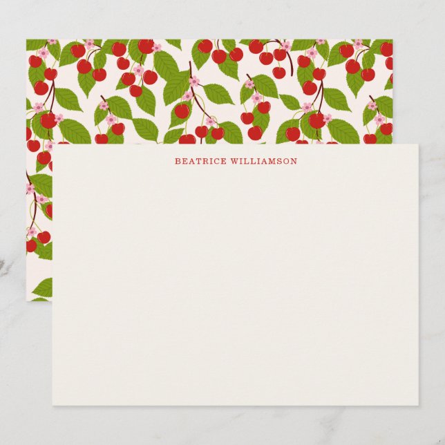 Cute Cherry Fruit Watercolor Pattern Personalized Mitteilungskarte (Vorne/Hinten)