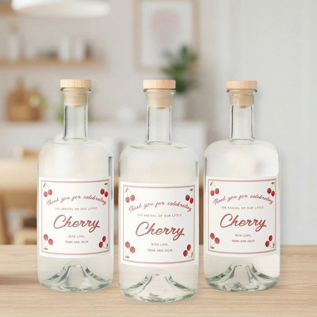 Cute Cherry Labels for Baby Shower - Thank You  Alkoholflaschenetikett (Von Creator hochgeladen)