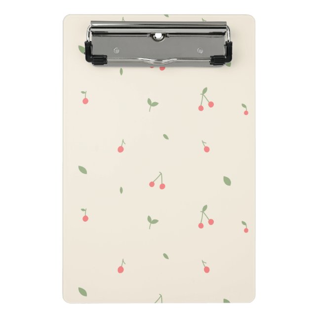 Cute Cherry Pattern – Minimal Fruit Aesthetic Mini Klemmbrett (Vorderseite)