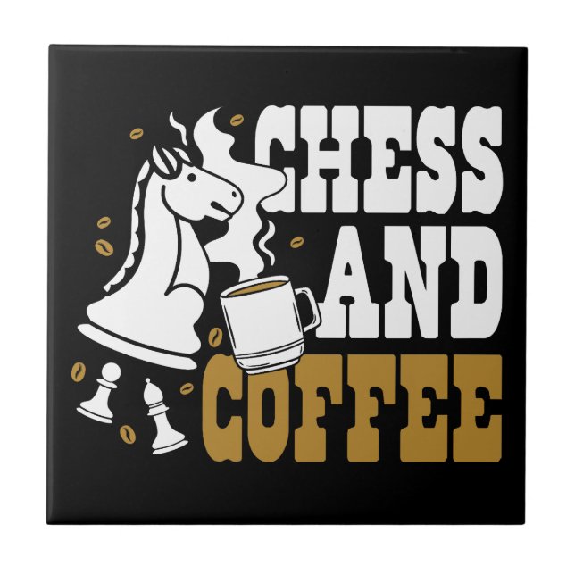 Cute Chess and Coffee Chess Lover Knight Art Fliese (Vorderseite)