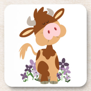 Cute Chewing Cartoon Cow Coasters Set Getränkeuntersetzer