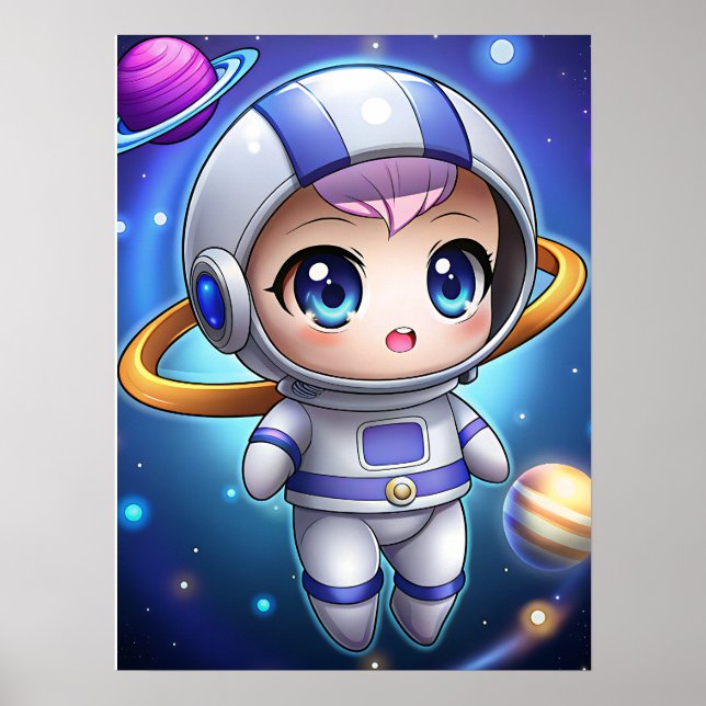 Cute Chibi Astronaut Girl Space Explorer Kawaii Poster (Vorne)