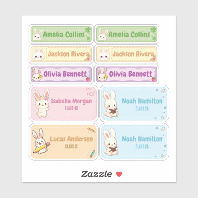 Cute Chibi Bunny Nom Étiquettes pour enfants (Feuille)