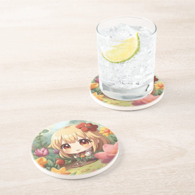 Cute Chibi Gardening Getränkeuntersetzer (Seite)