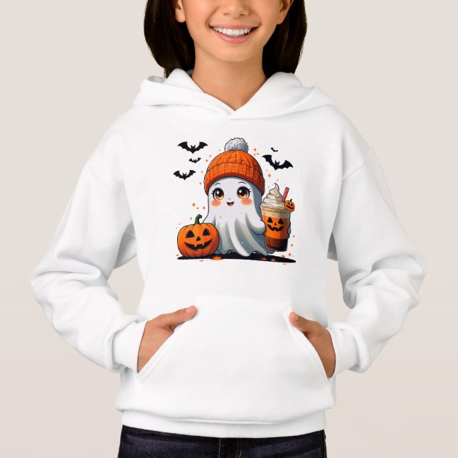 Cute Chibi Ghost with Beanie and Iced Coffee - Aut Hoodie (Vorderseite)