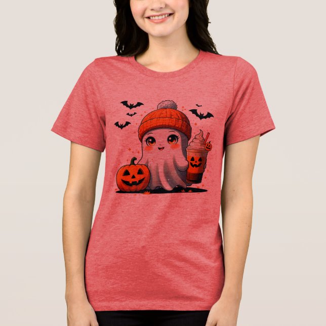 Cute Chibi Ghost with Beanie and Iced Coffee - Aut Tri-Blend Shirt (Vorderseite)