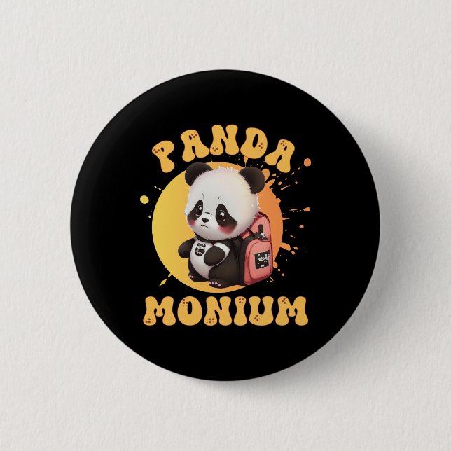 Cute Chibi Kawaii Panda Name School Year On Back B Button (Vorderseite)