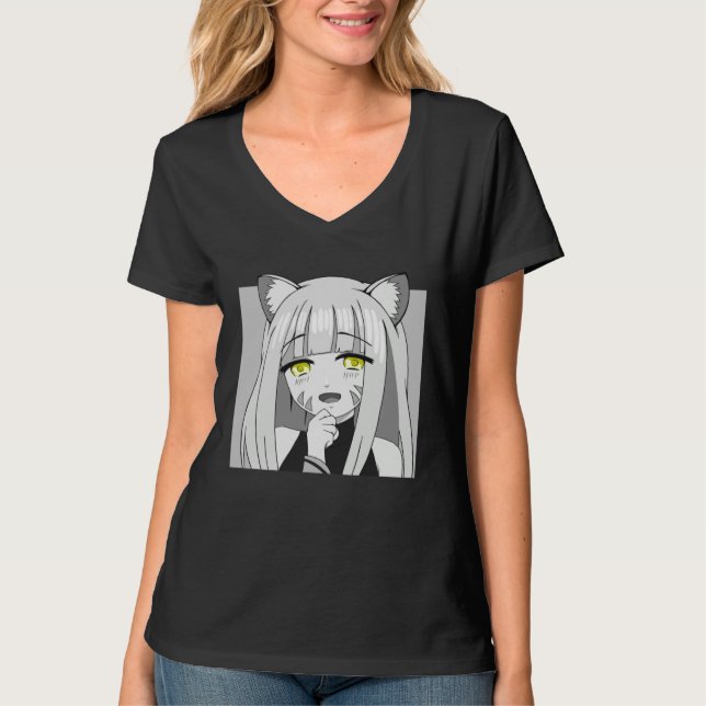 Cute Chibi Neko Girl with Smug Smile T-Shirt (Vorderseite)