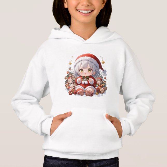Cute Chibi Santa Girls' Christmas Pullover Hoodie (Devant)
