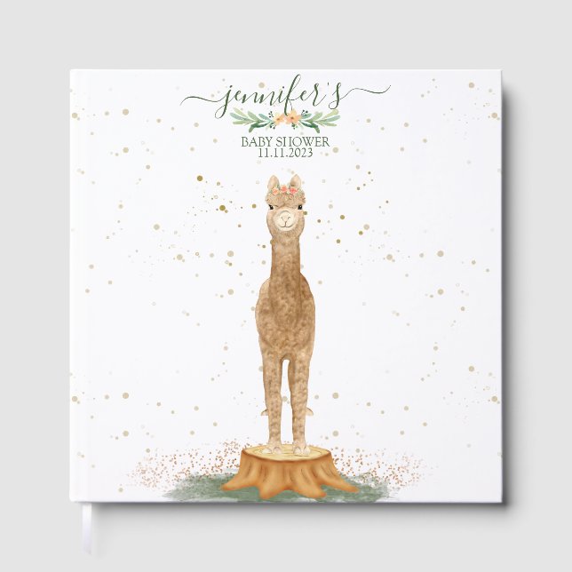 Cute Chic Animals Alpaca Baby Shower Gästebuch (Vorderseite)