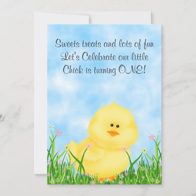 Cute Chick 1er Anniversaire Invitation pour filles (Devant)