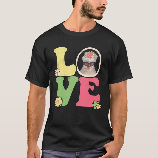 Cute Chicken  Peace Sign Love 60s 70s Groovy Hippi T-Shirt (Vorderseite)