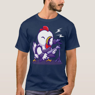 Cute Chicken Rocker With Guitar Cartoon T-Shirt