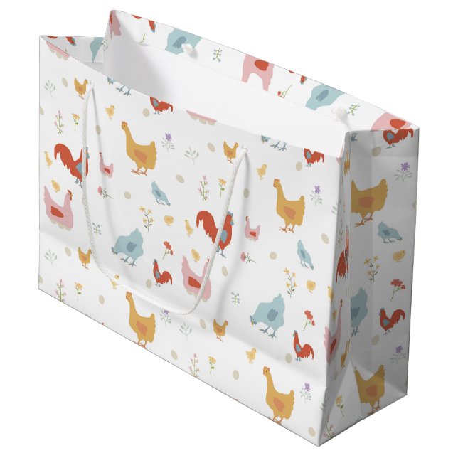 Cute Chickens Hens and Baby Chicks Große Geschenktüte (Vorderseite Schrägansicht)