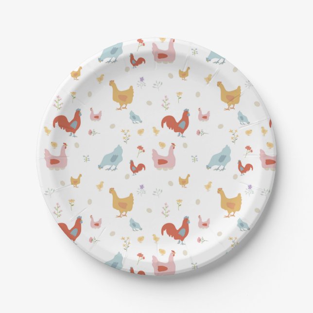 Cute Chickens Hens and Baby Chicks Pappteller (Vorderseite)