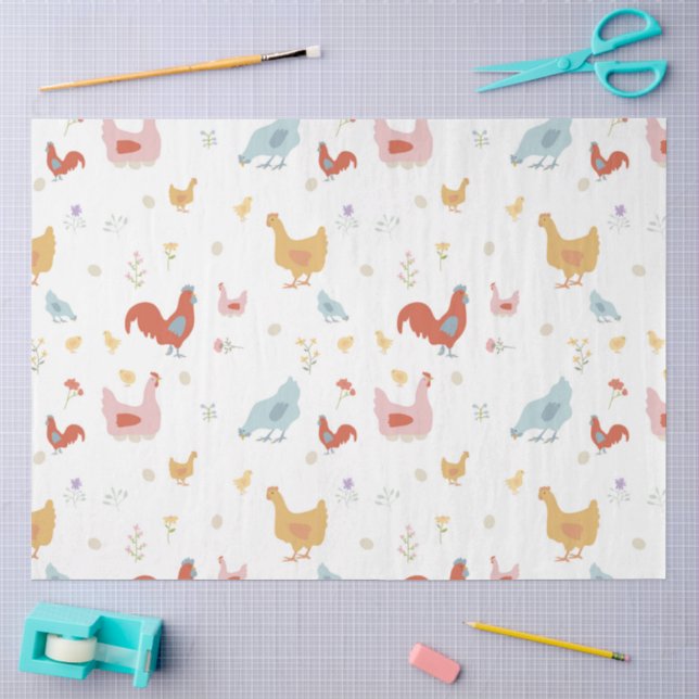 Cute Chickens Hens and Baby Chicks Seidenpapier (Basteln)