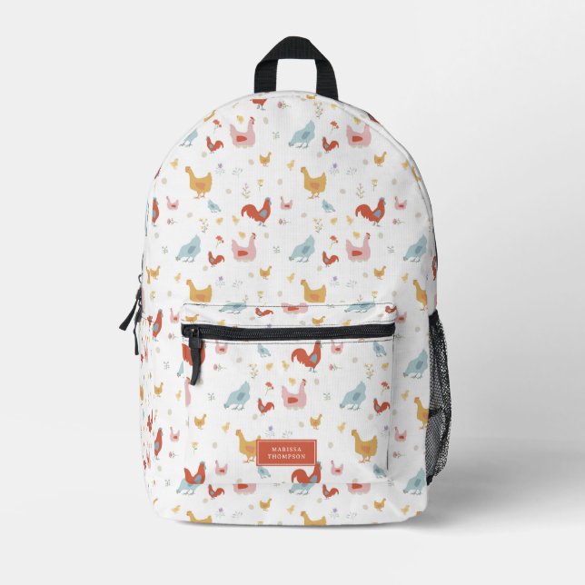 Cute Chickens Hens and Chicks Custom Name Bedruckter Rucksack (Vorderseite)