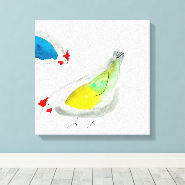 Cute chickens watercolor leinwanddruck (Insitu (Holzboden))
