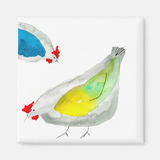 Cute chickens watercolor magnet (Vorne)