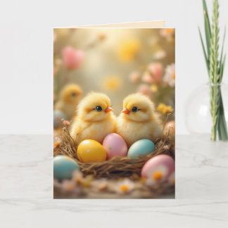 Cute chicks in Easter eggs, custom vintage Feiertagskarte