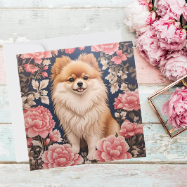 Cute Chien Poméranien Rose Carte de remerciements 