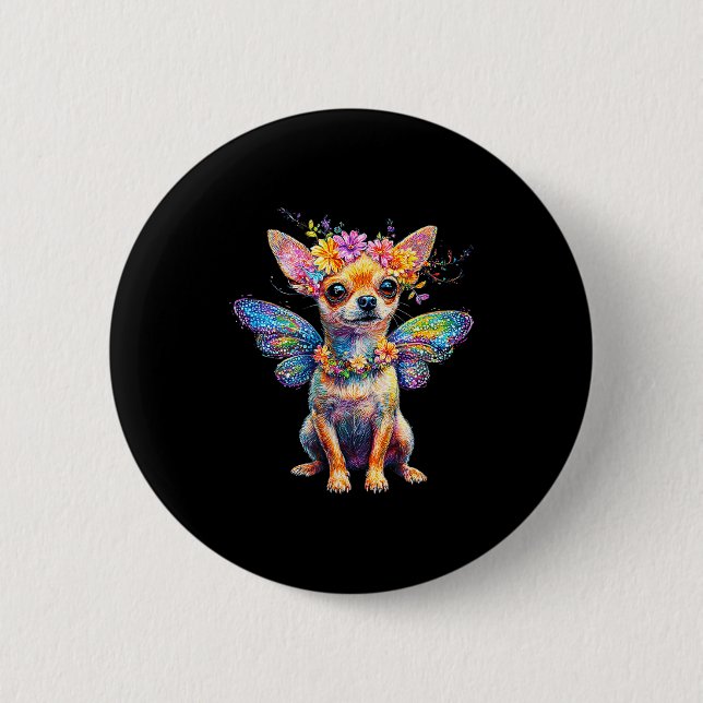 Cute Chihuahua Dog Angel With Wings  Button (Vorderseite)