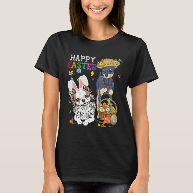Cute Chihuahua Dogs With Easter Egg Basket Easter  T-Shirt (Vorderseite)