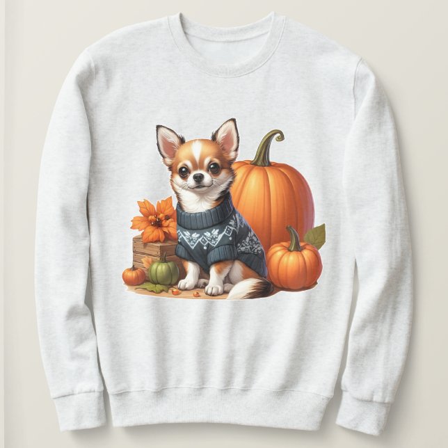 Cute Chihuahua en Sweat avec Citrouille (Design devant)