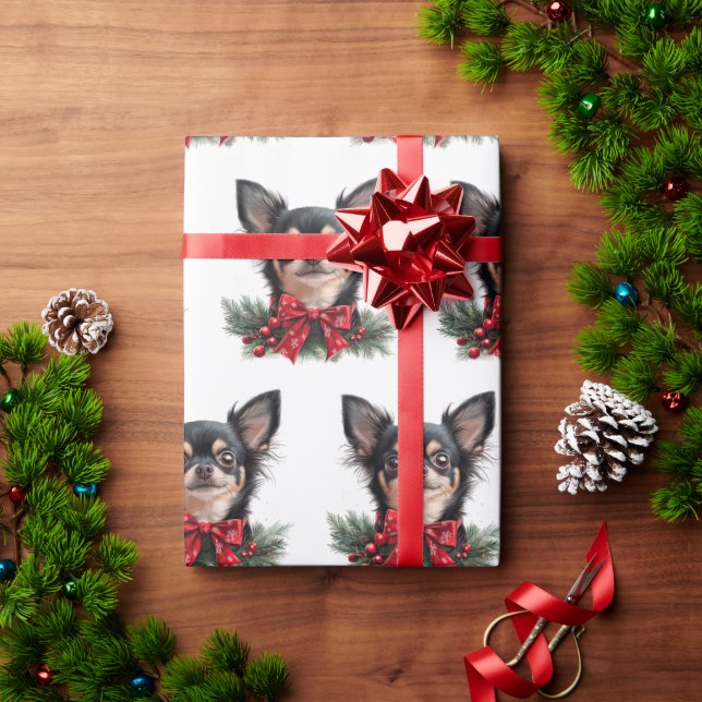 Cute Chihuahua with Christmas Bow Geschenkpapier (Feiertagsgeschenk)