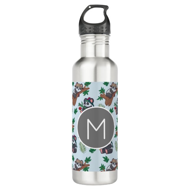 Cute Chinese Pandas Pattern Monogram Edelstahlflasche (Vorderseite)