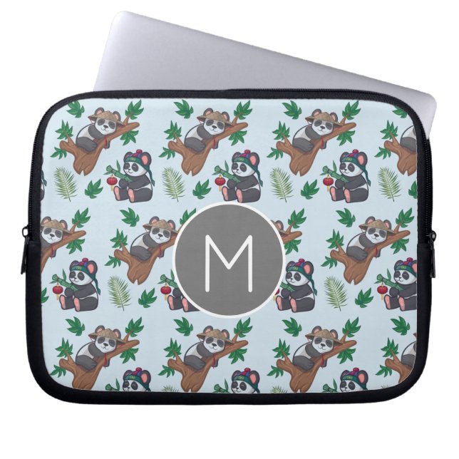 Cute Chinese Pandas Pattern Monogram Laptopschutzhülle (Vorderseite)