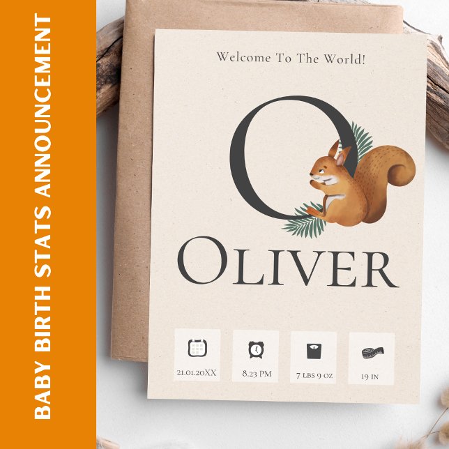 Cute Chipmunk Baby Birth Stats Faire-part (Cute Chipmunk Baby Birth Stats Announcement)