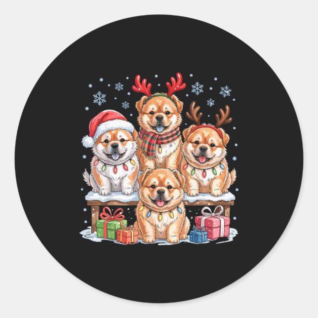 Cute Chow Chow Christmas Pupes Dog Lovers Funny Ho Runder Aufkleber (Vorderseite)