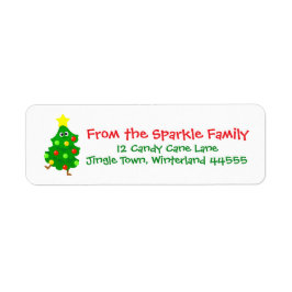 Cute Christmas Address Label with Fun Cartoon Tree