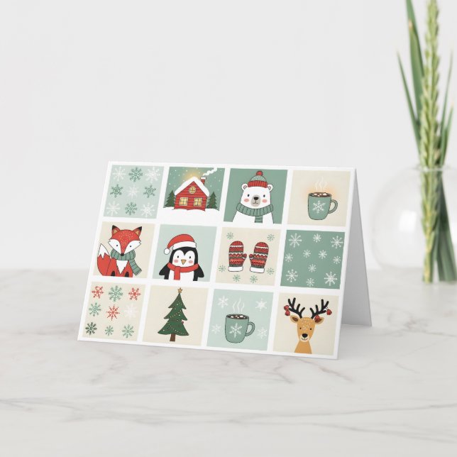 Cute Christmas and Winter Animal Clipart Set Karte (Vorderseite)