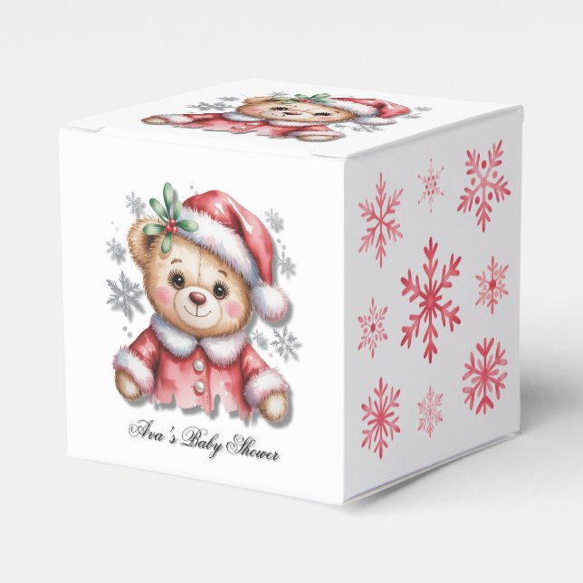 Cute Christmas Bear and Snowflakes Baby Shower Geschenkschachtel (Vorderseite)