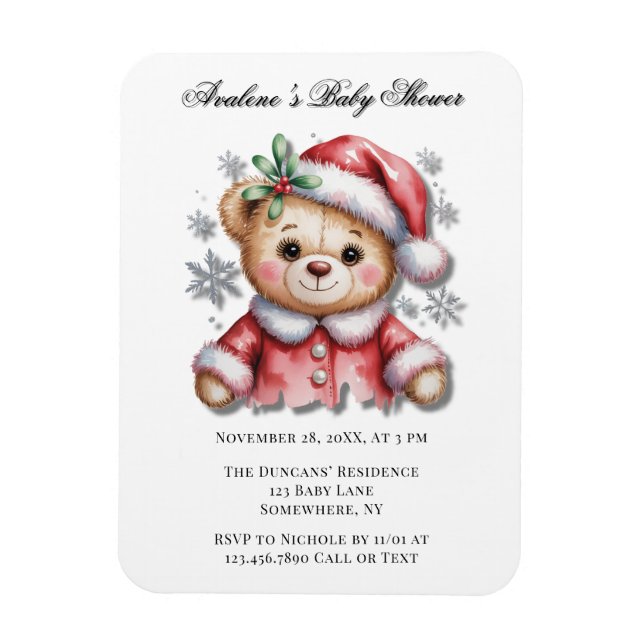 Cute Christmas Bear and Snowflakes Baby Shower Magnet (Vertikal)