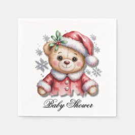 Cute Christmas Bear and Snowflakes Serviette
