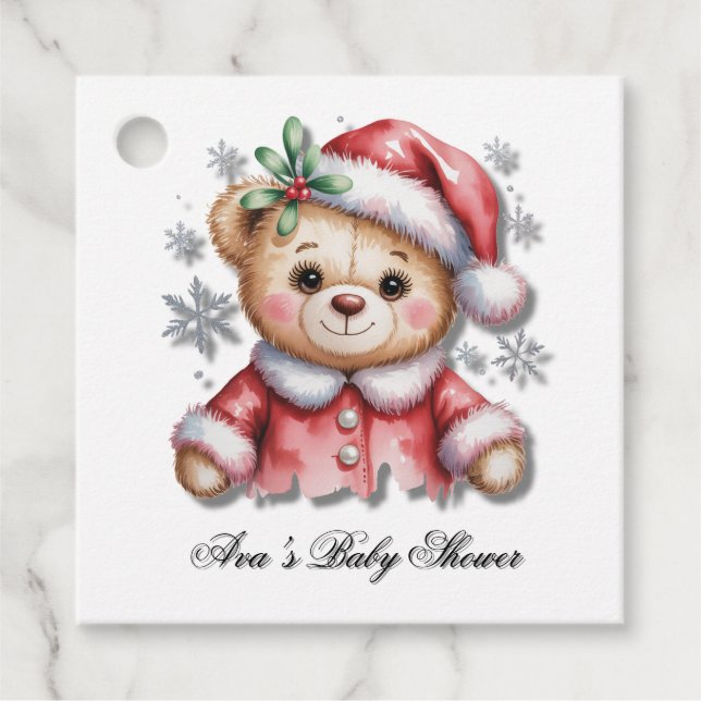 Cute Christmas Bear and Snowflakes Thank You Geschenkanhänger (Vorderseite)