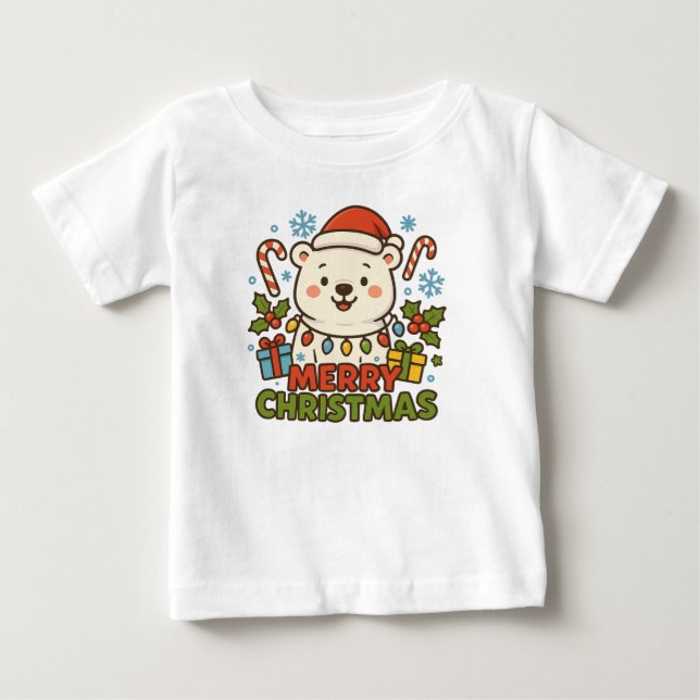 Cute Christmas Bear Illustration  Baby T-shirt (Vorderseite)