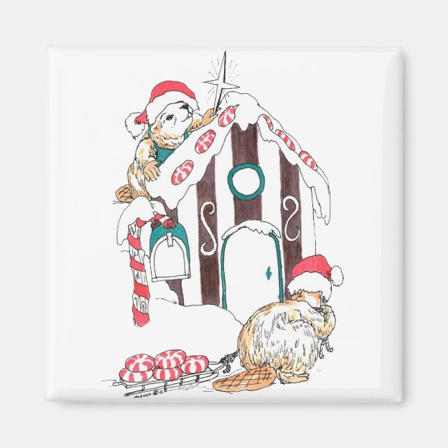 Cute Christmas Beaver Chalet Decorating Designed Magnet (Vorne)