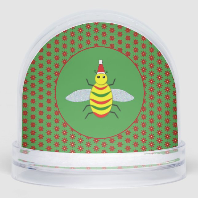Cute Christmas Bee and Poinsettia Flowers Schneekugeln (Vorderseite)